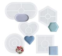 JRSHIRLEYLTD Molde de silicona para bandeja, juego de 5 posavasos ovalados, redondos, forma de corazón, hexagonales, rectangulares, moldes de silicona, para fundición