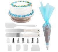 JRSHIRLEYLTD Soporte giratorio para tartas, plato giratorio para tartas, kits de decoración de tartas, mesa giratoria con raspadores para tartas, espátulas, mangas pasteleras y puntas de pastel