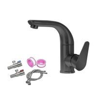 JRUIA Grifo De Cocina De Acero Inoxidable Plateado, Grifo De Baño Giratorio 360°, Suministro De Agua Fría Y Caliente, Instalación De Un Solo Orificio + Manguera Flexible De 60 Cm,D