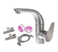 JRUIA Grifo De Cocina De Acero Inoxidable Plateado, Grifo De Baño Giratorio 360°, Suministro De Agua Fría Y Caliente, Instalación De Un Solo Orificio + Manguera Flexible De 60 Cm,A