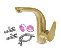 JRUIA Grifo De Cocina De Acero Inoxidable Plateado, Grifo De Baño Giratorio 360°, Suministro De Agua Fría Y Caliente, Instalación De Un Solo Orificio + Manguera Flexible De 60 Cm,C