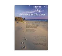 JRXFXEKW Christian Motivational Art Footprints in The Sand Poem Modern Canvas Print Wall-Art for Living Room Office Decor(Framed,16x24inch(40x60cm))
