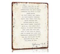 JRXFXEKW Ephesians 3 16-19 Metal Tin Sign Wall-Art Scripture Wall Decor I Pray That Out of His Glorious Riches He May Strengthen You with Power Posters for Bathroom Decor