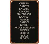 JRXFXEKW International Drinking Greetings Various Languages Vintage Metal Sign For Wine Cellar Lounge Wall-Art Novelty 8 X 12 inch