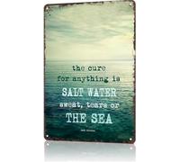 JRXFXEKW Salt Water Sweat Tears or the Sea Vintage Metal Sign Retro Quote Wall-Art for Man Cave Office Living Room 8 X 12 in