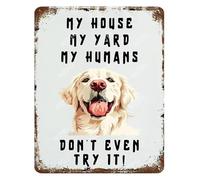 JRXFXEKW Vintage Labrador Retriever Tin Sign Funny My House My Yard My Humans Metal Wall-Art for Backyard Decor 8 X 12 in