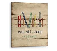 JRXFXEKW Winter Holiday Ski Wall-Art Eat Sleep Ski Repeat Farmhouse Rustic Sleighs Vintage Print Home Teen Room Cabin(Framed,08x12inch(20x30cm))