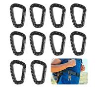 JRYGAC 10 Piezas Mosquetones de Plástico, Mosqueton Tactico, Mosquetón Táctico en Forma de D con Cierre a Presión, Mosquetón para Exteriores para Mochileros Camping Pesca Viajes, Negro