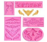 JRYGAC 5 moldes de silicona para fondant, 3D, barroco, vintage, para fondant, formas barrocas, vintage, de silicona, para dulces, tartas, chocolate, decoración de postres