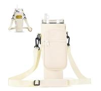 JRYXDS 1 Bolsa para Stanley Cup de Neopreno, Aislante con Compartimento para Móvil y Correa Ajustable, Ideal para Viajes y Senderismo, Crema, Longitud Correa 42-140 cm