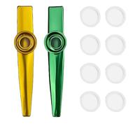 JRYXDS 10 Piezas Kazoo en Aleación de Aluminio, 2 Instrumentos con 8 Membranas de Repuesto, Ideal para Principiantes y Niños, Longitud 12 cm, Amarillo y Verde