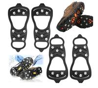 JRYXDS 2 Pares Crampones Antideslizantes de 8 Dientes de Acero y TPE, para Zapatos de Montaña en Hielo y Nieve, Plegables y Resistentes, Tallas 35-45, Negro