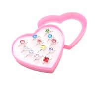 JRYXDS Anillos De Joyas Para Niñas En Caja, 12 Bling Ring Ajustables, Sin Duplicación, Anillos De Juego De Simulación Y De Vestir Para Niñas