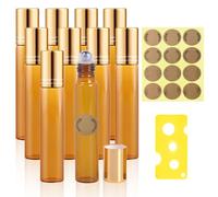 JRYXDS Roll On Aceites Esenciales 10Ml 10 Pcs Marrón Botellas Rollon Cristal Rellenable Perfume Roll On Con Roll-On Bola De Acero Inoxidable Para Masajes,Mezclas De Aromaterapia,Botella De Laboratorio
