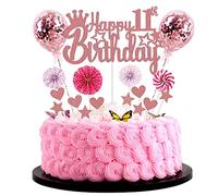 Jrzyhi Happy 11th Birthday - Decoración para tartas (11 cumpleaños, 11 cumpleaños, 11 unidades), color oro rosa, TOPPER20230029