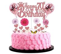 Jrzyhi Happy 70th Birthday Tortendeko frau 70th Geburtstag Hello 70 Cake Topper Rosegold Kuchen Topper 70 Kuchen Deko 70 Geburtstag mann Tortendeko 70 Jahre frau Glitter Cake Topper für 70 Geburtstag
