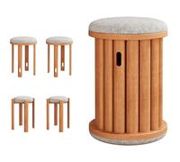 JS Ellie Cuatro taburetes Combinados de Madera Maciza con Ruedas y Cojines Suaves de algodón y Lino, fáciles de Mover y apilables, adecuados para comedores, Salas de Estar y Salas de Estudio B