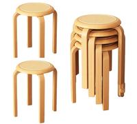 JS Ellie Juego de taburetes Redondos Retro, apilables y almacenables, Estructura de Madera Maciza y Material de ratán, Estable y con Capacidad de Carga de 300 kg B 6-Piece Set