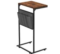 JS Ellie Mesa Auxiliar de sofá Moderna y Sencilla en Forma de C con Bolsa de Tela Cuatro en uno Desmontable y Estante de Metal, Que se Puede Utilizar para Trabajar, Tomar café y Leer Walnut