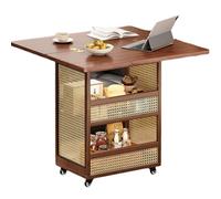 JS Ellie Mesa de Madera Maciza móvil, el Tablero se Puede Plegar de pequeño a Grande, con múltiples usos y Funciones, Adecuada para salón, Sala de Estar, Dormitorio, Comedor 70 * 70 * 73cm