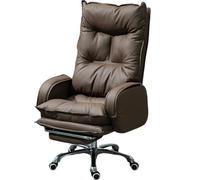 JS Ellie Sillón ergonómico de Cuero Genuino, ángulo de reclinación de 145°, se Puede Usar para Oficina, Estudio y Juegos, Estable y soporta 500 kg, Fuerte y Duradero Brown