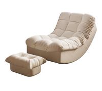 JS Ellie Sillón mecedor con reposapiés, sofá de Ante con Cojines Gruesos y extraíbles, Ideal para Salones, Salas de Estar y Balcones Beige