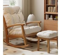 JS Ellie Sillón mecedor Individual con reposapiés, Estructura de Madera Maciza y tapizado de algodón y Lino, Ideal para salón, Estudio o Dormitorio Wood