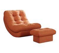 JS Ellie Sillón mecedor Individual con reposapiés, sofá Lounge de Ante con Robusta Estructura de Madera Maciza, Ideal para Salones, dormitorios y Balcones Orange-B