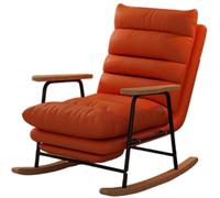 JS Ellie Sillón mecedor Individual con Respaldo Ajustable y reposapiés retráctil, soporta hasta 300 kg, Ideal para salón, Estudio y Dormitorio Orange + Wood