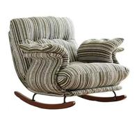 JS Ellie Sillón mecedor Individual de Estilo Vintage, sofá Auxiliar con otomana, con Estructura de Madera Maciza y tapicería de algodón y Lino, Ideal para salón, Dormitorio y balcón Green-A