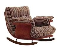 JS Ellie Sillón mecedor Individual de Estilo Vintage, sofá Auxiliar con otomana, con Estructura de Madera Maciza y tapicería de algodón y Lino, Ideal para salón, Dormitorio y balcón Red-A