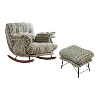 JS Ellie Sillón mecedor Individual de Estilo Vintage, sofá Auxiliar con otomana, con Estructura de Madera Maciza y tapicería de algodón y Lino, Ideal para salón, Dormitorio y balcón Green-B