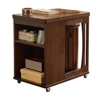 JS Ellie Un Escritorio de Madera Maciza Plegable y móvil con un Taburete apilable Cuatro en uno Que se Puede Usar para Entretenimiento, café, Almacenamiento y Trabajo Walnut