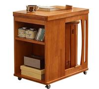 JS Ellie Un Escritorio de Madera Maciza Plegable y móvil con un Taburete apilable Cuatro en uno Que se Puede Usar para Entretenimiento, café, Almacenamiento y Trabajo Cherry