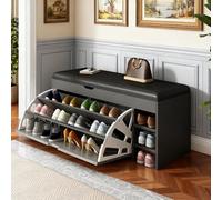 JS Space Banco de Almacenamiento de Zapatos 3 Niveles Organizador de Zapatos de Madera con Cajón & Cojín de Cuero, Zapatero de Entrada para Sala, Pasillo & Dormitorio Black 100cm/39.37in