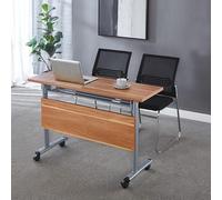 JS Space Mesa de conferencias Plegable con Tapa abatible, móvil, con Ruedas, Rectangular, Modular, para seminarios, reuniones dinámicas, mesas de capacitación, Patas de Metal para oficinas y aulas