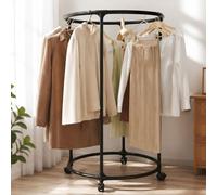 JS Space Perchero Redondo Giratorio 360° con Ruedas, Burro para Ropa Metálico de Gran Capacidad, para Dormitorio, Vestidor, Lavandería y Tienda de Ropa black