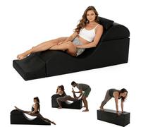 JS Space Silla de Yoga en Forma S, Chaise Longue Ergonómica Convertible para Estiramientos y Meditación, Silla Relax de Espuma con Ottoman, Uso en Sala y Dormitorio Black