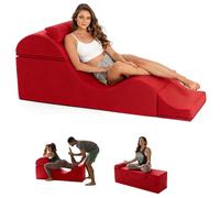 JS Space Silla de Yoga en Forma S, Chaise Longue Ergonómica Convertible para Estiramientos y Meditación, Silla Relax de Espuma con Ottoman, Uso en Sala y Dormitorio Red