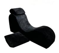 JS Space Silla de Yoga Ergonómica Convertible con Cojín Lumbar, Reposapiés y Bolsillo Lateral, Chaise Longue de Espuma con Funda Lavable, sin Montaje, para Estiramientos y Relajación Black