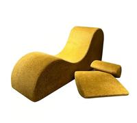 JS Space Silla de Yoga Ergonómica Convertible con Cojín Lumbar, Reposapiés y Bolsillo Lateral, Chaise Longue de Espuma con Funda Lavable, sin Montaje, para Estiramientos y Relajación Yellow