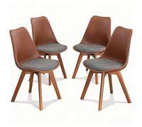 JS Space Sillas de Comedor Nórdicas con Asiento Blando Tapizado y Patas de Madera de Haya Resistente Sillas de Cocina Ergonómica con Cojín Integrado Walnut+Brown 4pcs