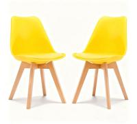 JS Space Sillas de Comedor Sillas de Cocina Nórdicas con Asiento Blando Tapizado y Patas de Madera de Haya Resistente Silla Ergonómica con Cojín Integrado Yellow 2pcs