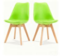 JS Space Sillas de Comedor Sillas de Cocina Nórdicas con Asiento Blando Tapizado y Patas de Madera de Haya Resistente Silla Ergonómica con Cojín Integrado Green 2pcs