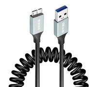 JSADZKJ 5Gbps Micro USB 3.0 Cable USB a Micro B Cable de disco duro USB Micro B 3.0 de carga rápida Cable elástico de primavera para el disco duro externo,monitor,cámara 3.28ft/1m (Macho a Macho)