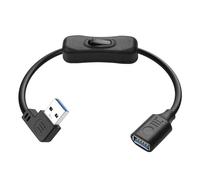 JSADZKJ Cable alargador USB 3.0 de 90 grados, USB tipo A macho a hembra con interruptor de encendido/apagado, cable de carga USB 3.0 de ángulo izquierdo, cable de carga para tiras LED, USB, ventilador
