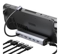 JSAUX 6 en 1 Estación de Acoplamiento Compatible con Valve Steam Deck/OLED/ASUS ROG Ally X/Legion Go S/MSI Claw, con HDMI 2.1 4K@120Hz, Tres Puertos USB 3.0, Ethernet Gigabit, Carga de 100W- HB0603