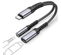 JSAUX Adaptador USB C a Jack 3.5mm 2 en 1 Adaptador Auriculares Audio Tipo C y Carga Rápida 60W Compatible con iPhone 16 Pro Max/15 Pro MAX, Galaxy S25/S24/S23/S22 Ultra, iPad Pro, Pixel, Huawei P50