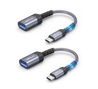 JSAUX Adaptador USB C a USB [2 unidades], OTG USB tipo C a USB adaptador cable compatible con iPhone 16 Pro Max/15 Pro Max, iPad Pro, MacBook Pro/Air, Galaxy S24/S23/S22 Ultra, Huawei P50-gris