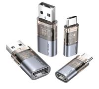 JSAUX Bloqueador de Datos USB & Bloqueador de Datos USB C (Pack de 4), Data Blocker Transparente de Datos Tipo A & Tipo C para Cargar Solamente, Denegación de Hacking, Carga Segura, Gris